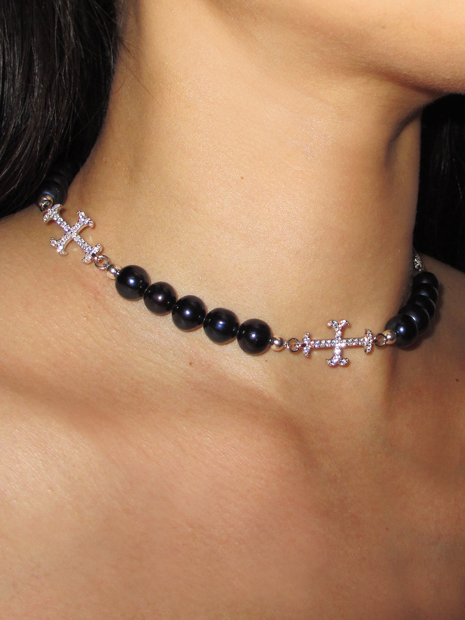 CROSS PEARL CHOKER – Rimor Jewelry