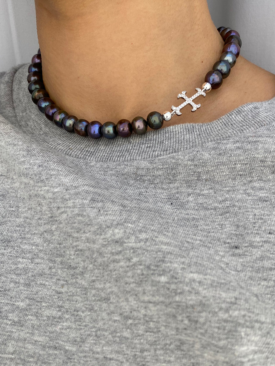 BLACK PEARL ADAMAS CROSS CHOKER – Rimor Jewelry