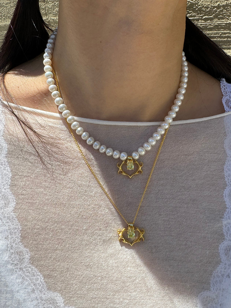 ★ROSEMONT★ Silver Heart Pearl Necklace RC24B01K Genuine Heart Baroque Pearl Pendant Necklace in Sterling