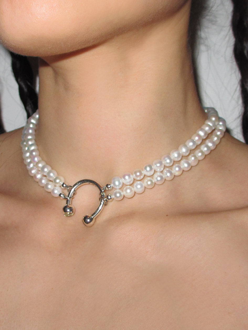 THE PIERCED 2 ROW PEARL CHOKER