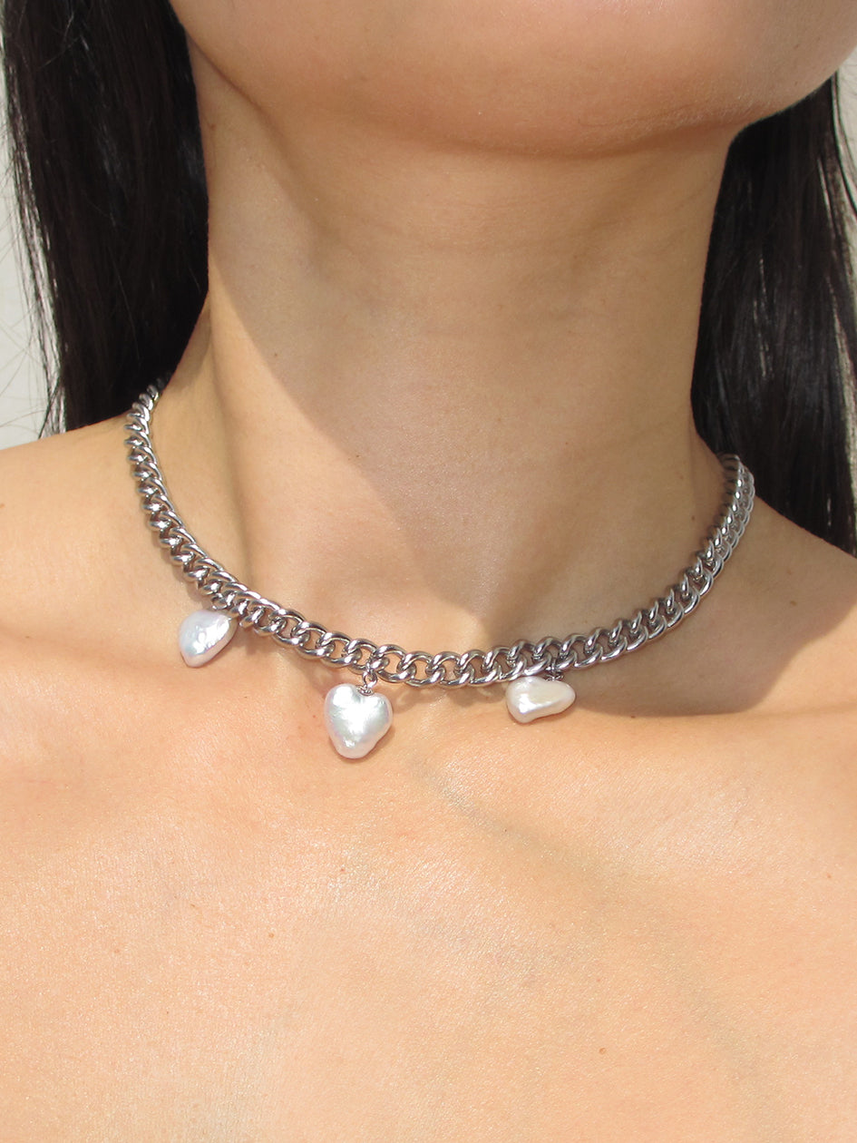 ★ROSEMONT★ Silver Heart Pearl Necklace RC24B01K pearl-heart-sterling-silver-