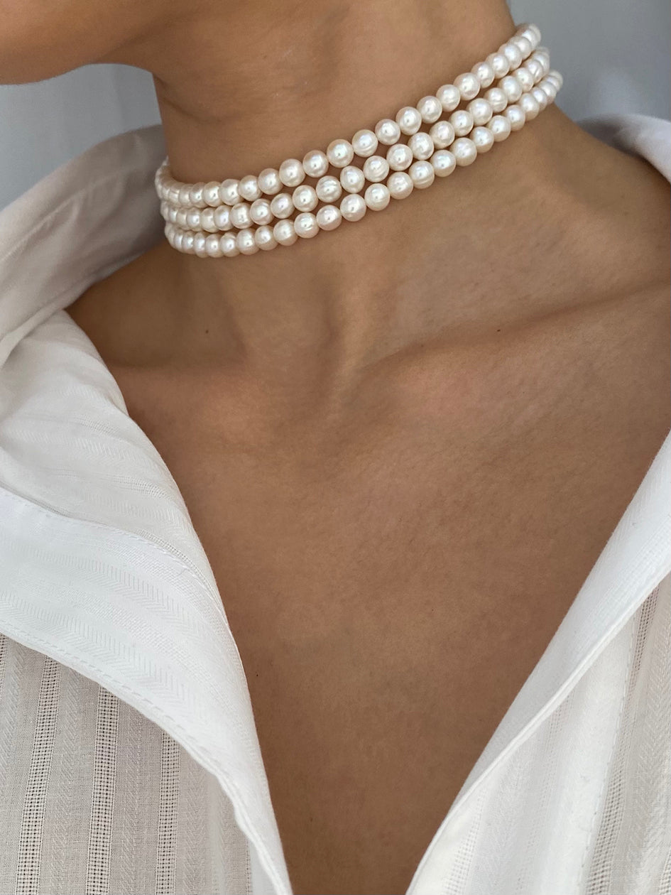 Multi-row choker necklace with freshwater pearls PARIS | Gloria Balensi  jewellery