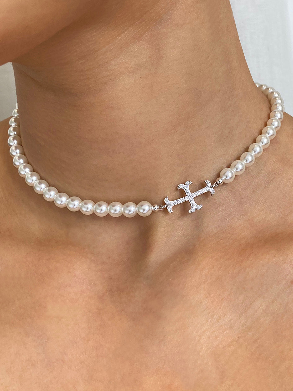 Cross sale choker silver