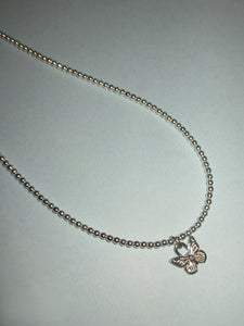 SILVER BEADED BUTTERFLY NECKLACE