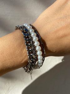 THE PEARLY CHAIN BRACELET SET SILVER