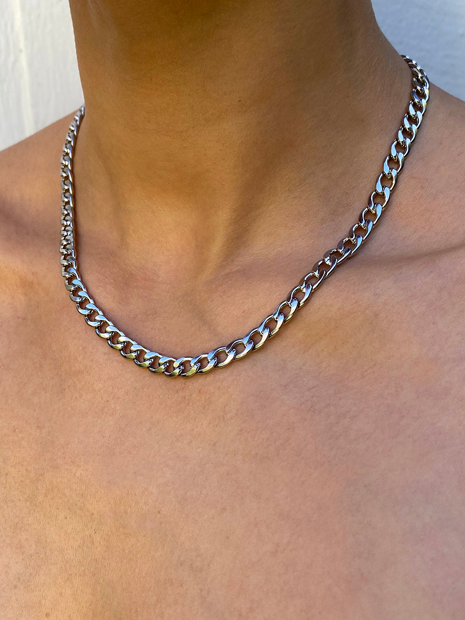 Silver flat store link chain