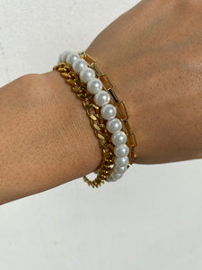 THE PEARLY CHAIN BRACELET SET GOLD