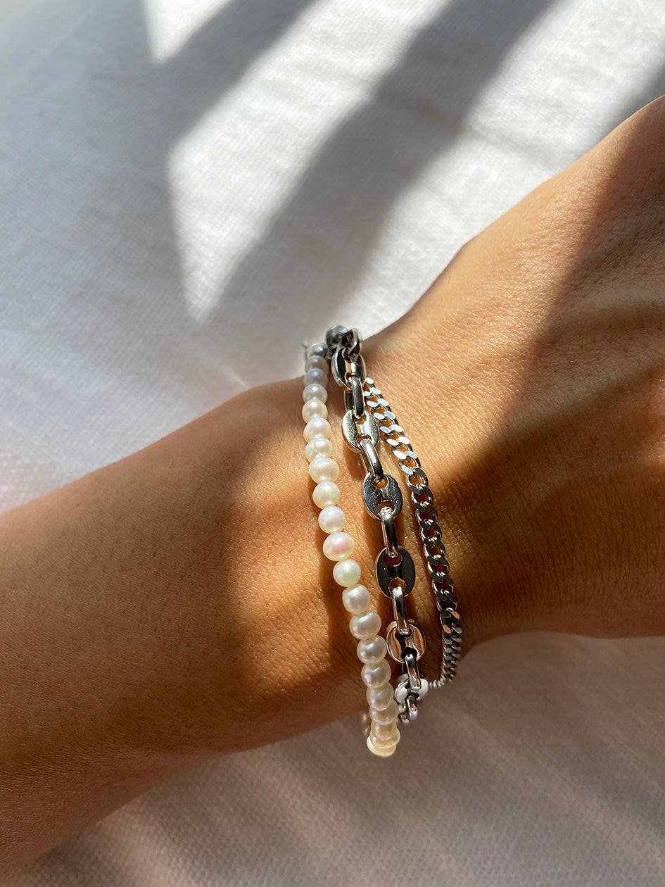 CUPES FRESHWATER PEARL BRACELET SET SILVER