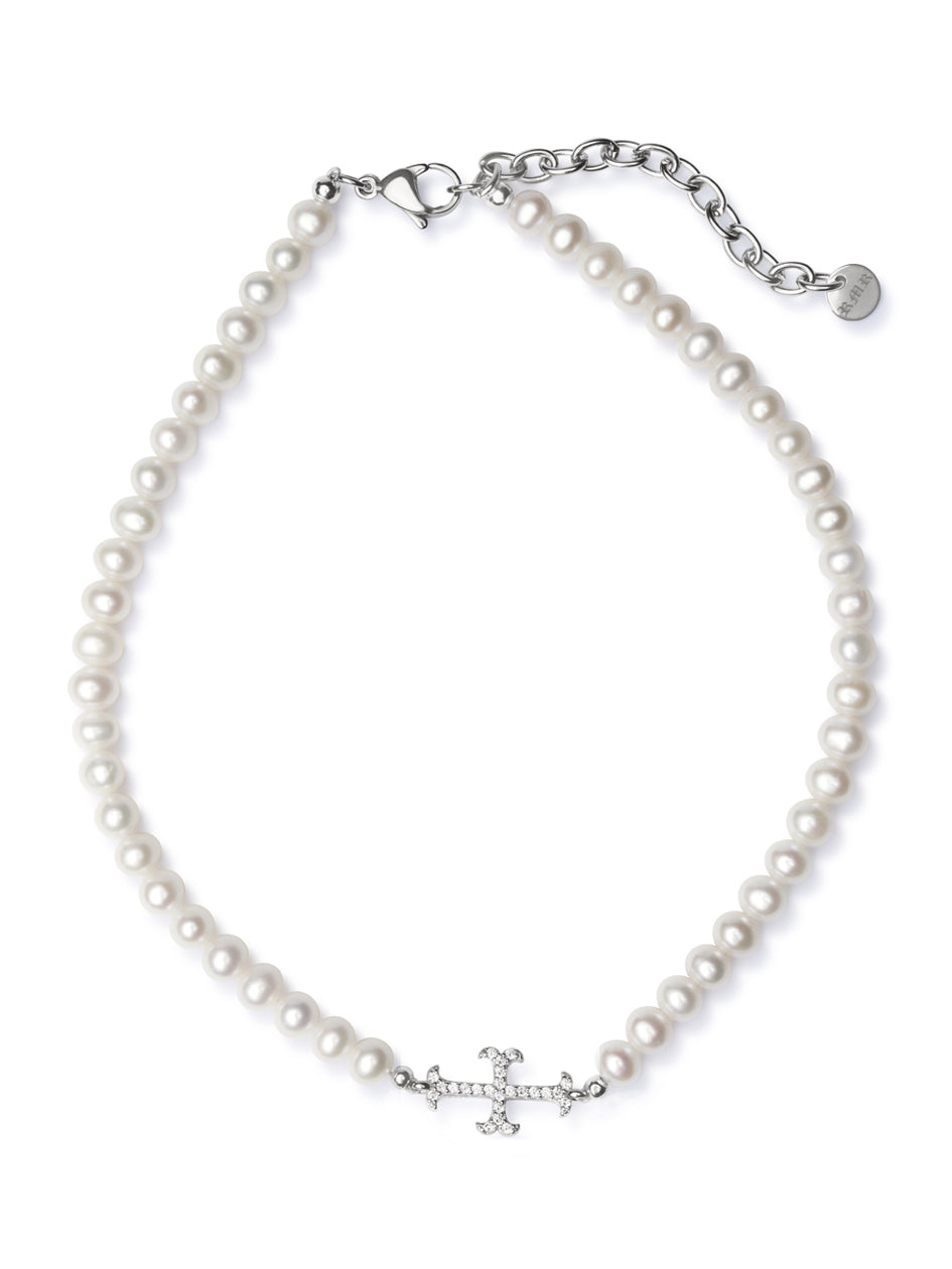 THE PEARLY ADAMAS CROSS CHOKER SILVER