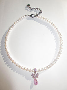 PINK BOW FRESHWATER PEARL CHOKER