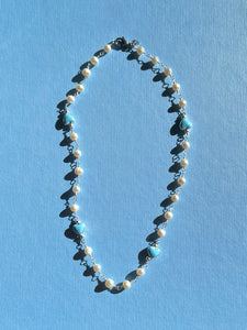 THE BABY BLUE HEART ROSARY PEARL NECKLACE