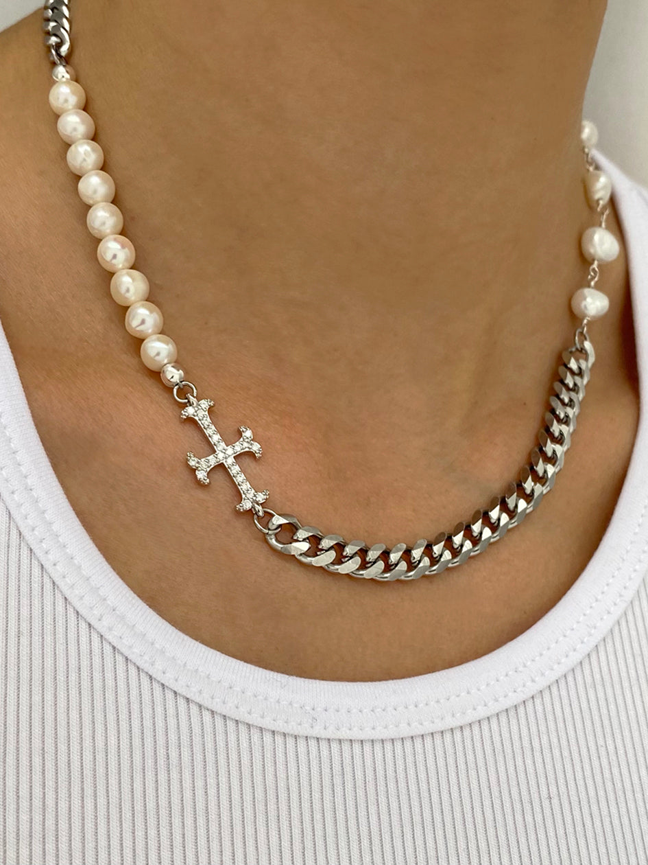 Amazon.com: Gold Star Pendant White Beaded Rosary Chain Choker Necklace :  Handmade Products